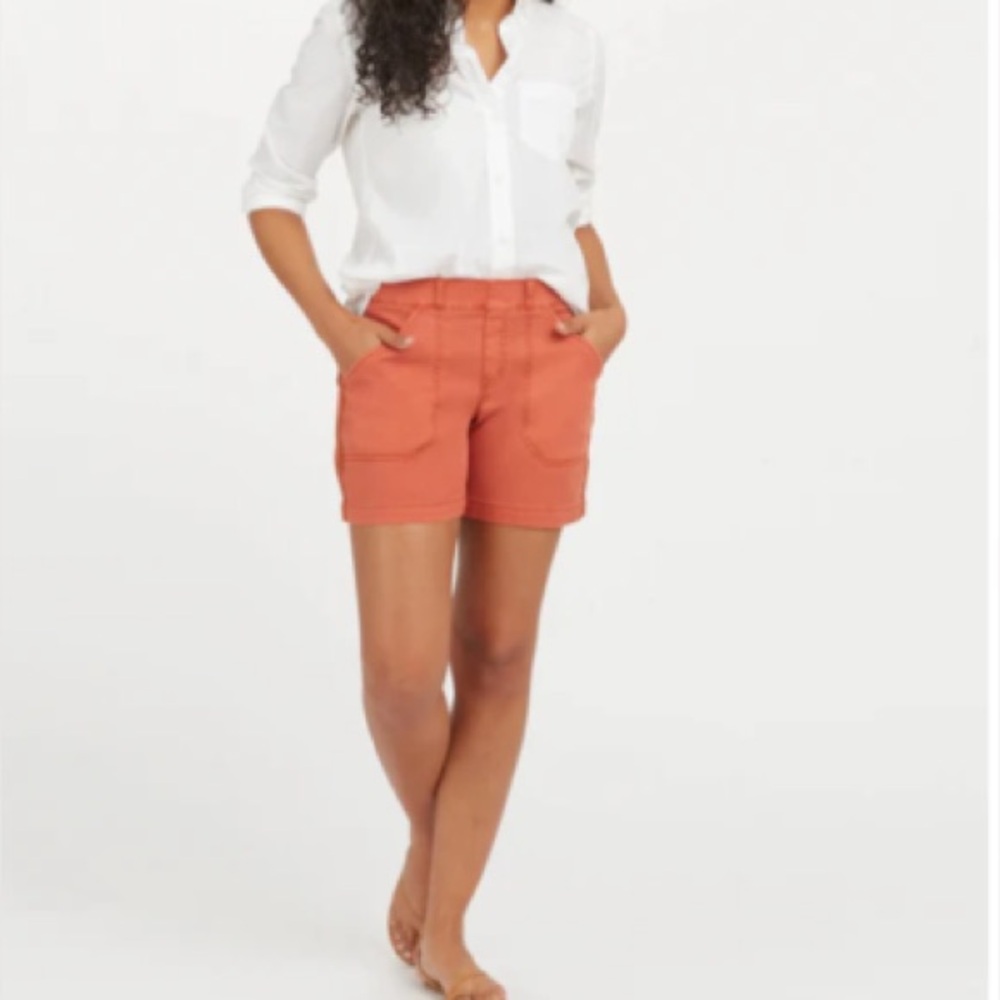 Spanx 4” burnt orange stretch twill shorts sz XL